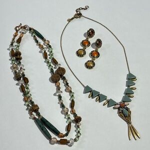 J Crew Beaded Boho Fairycore Necklace Enamel Post Earring Lot Cottagecore Nature